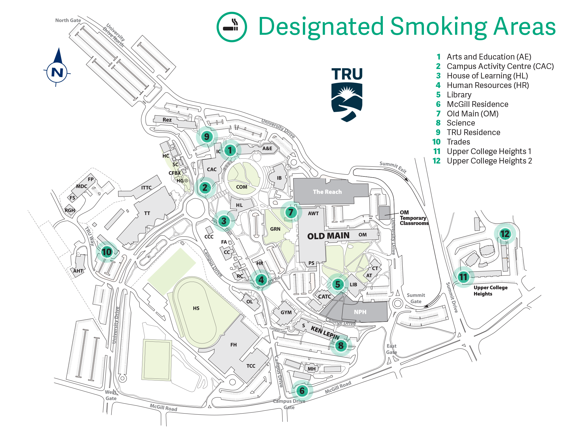 Map of designated smoking areas